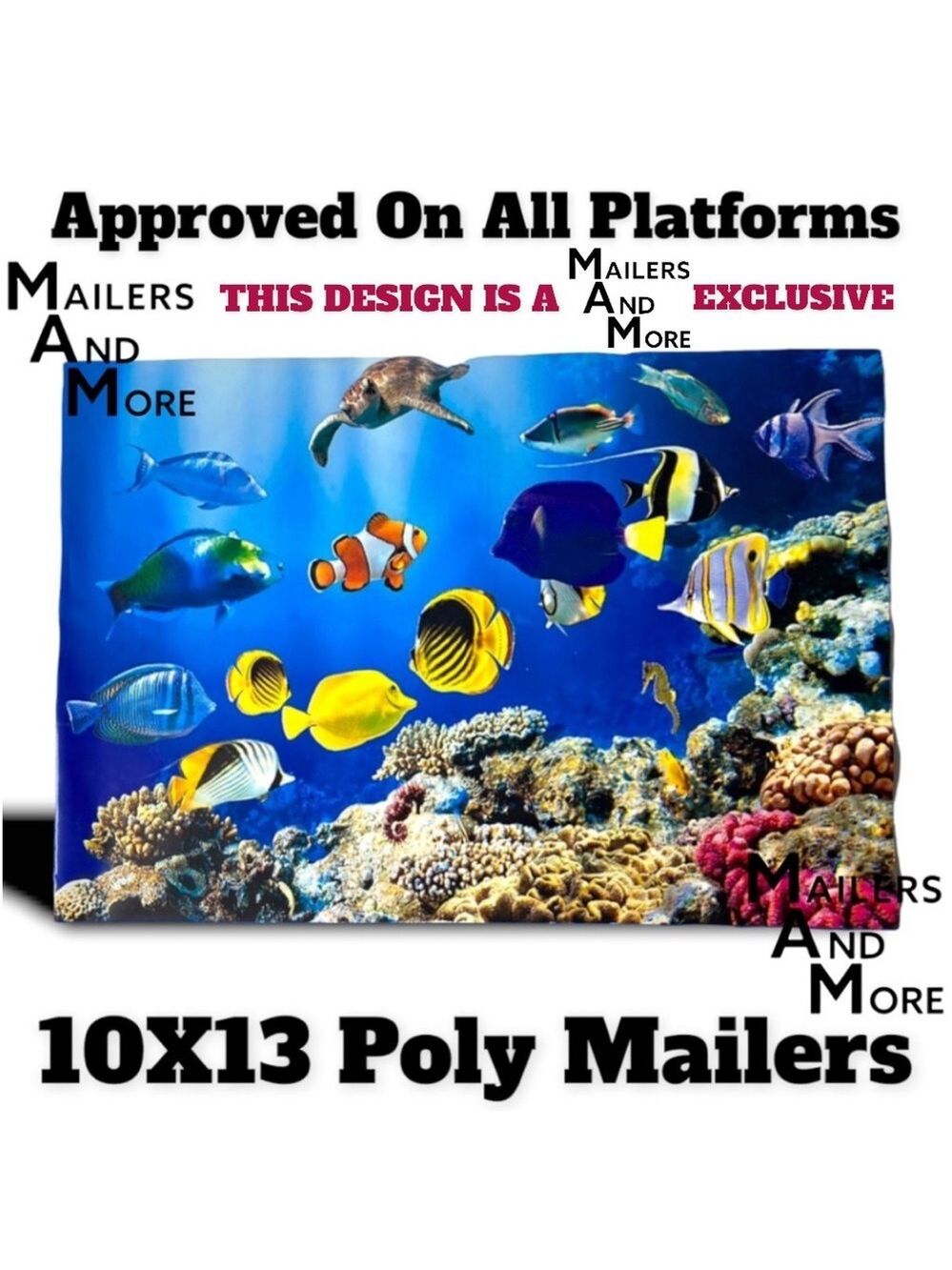 25 10X13 Poly Mailers Ocean Coral Reef With Fish, Turtle, Seahorse PRICE IS FIRM - Picture 8 of 12
